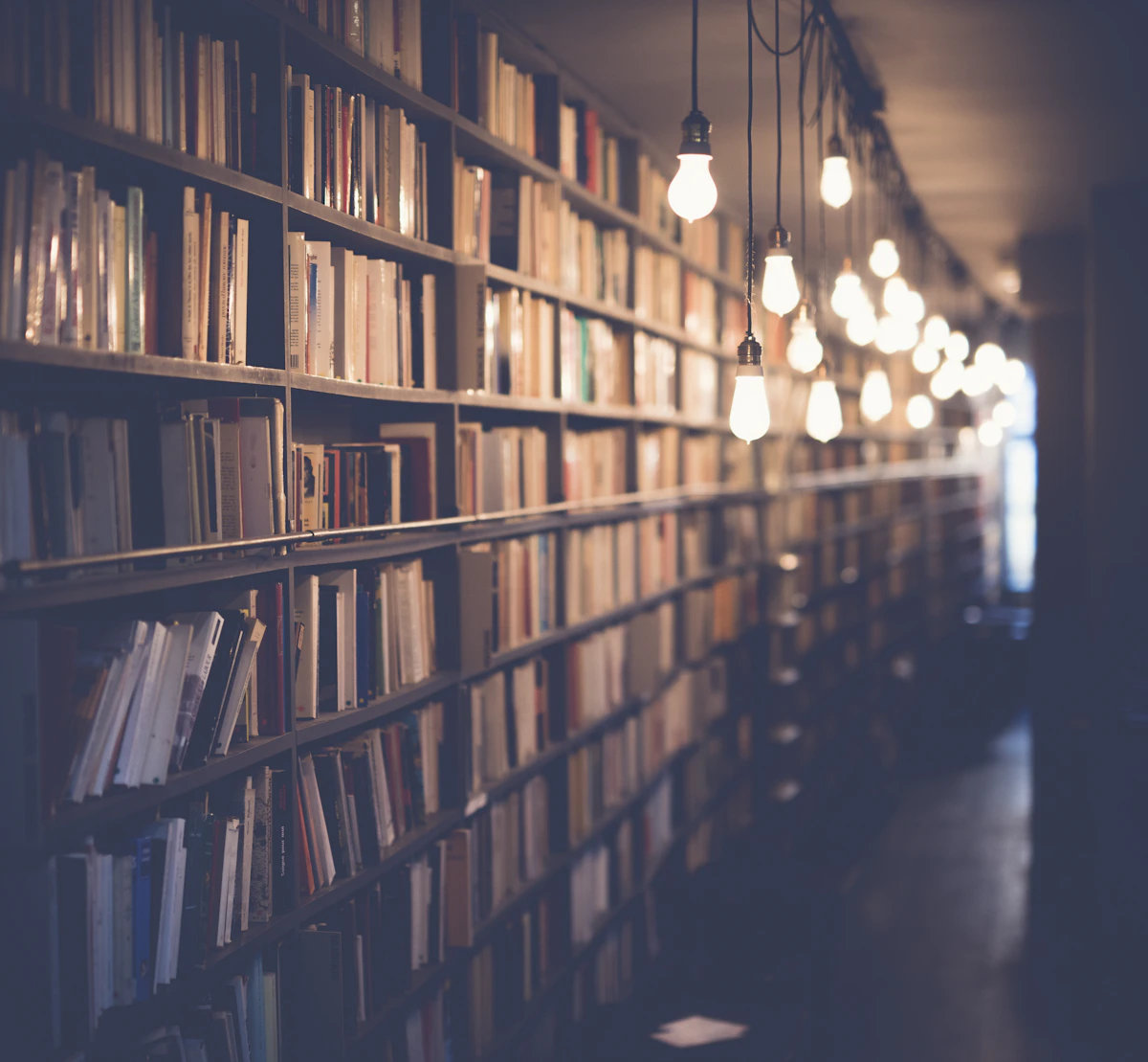 Illustrative photograph of a library with bookshelves